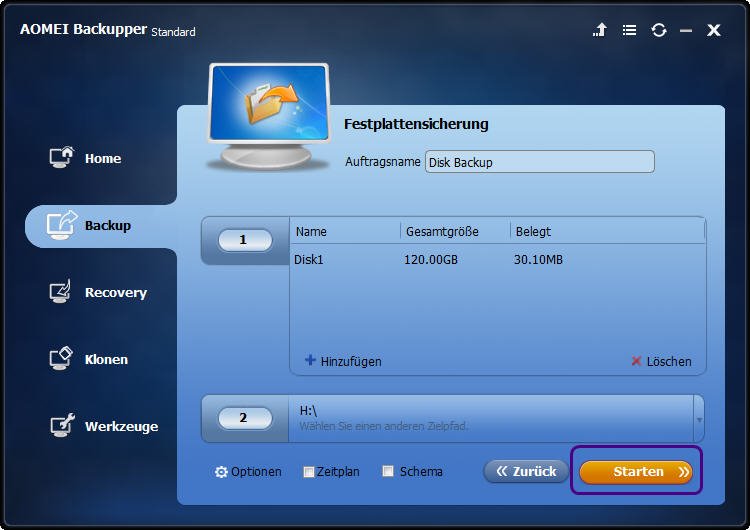 Backup starten