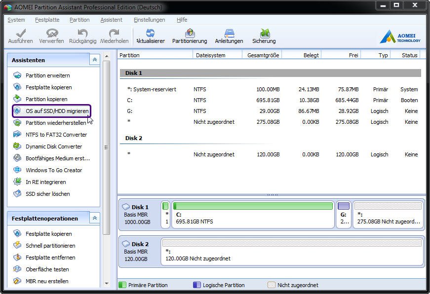 OS auf SSD migrieren