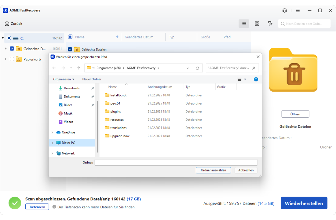 Vorschau und Wiederherstellen