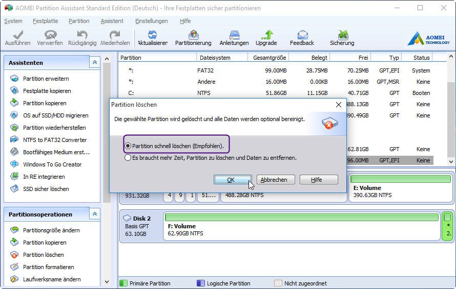 Partition schnell löschen