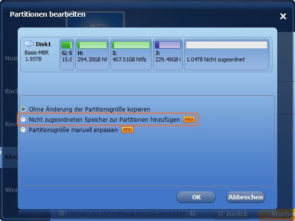 Partitionen vearbeiten