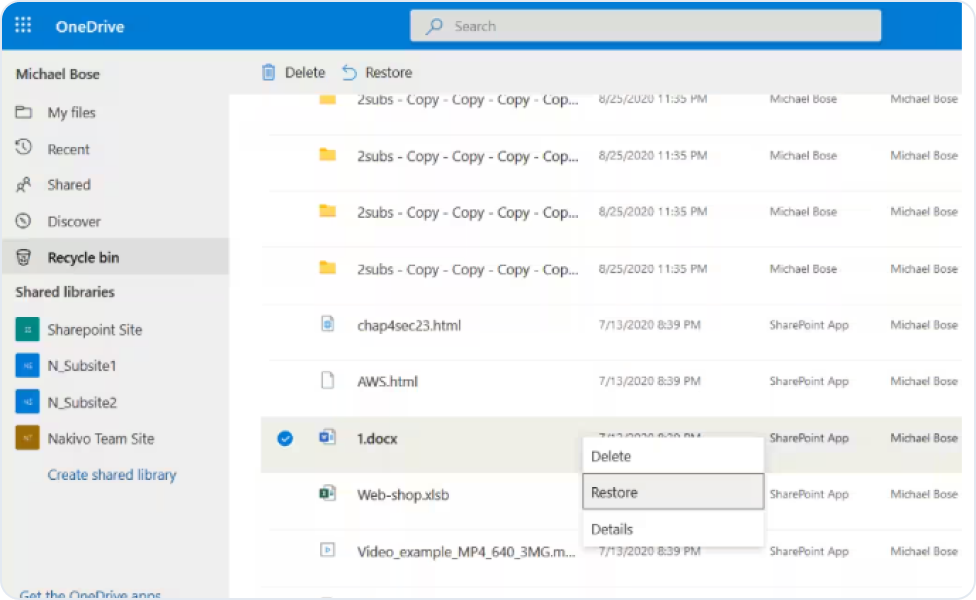 Eine Datei aus dem OneDrive-Papierkorb wiederherstellen
