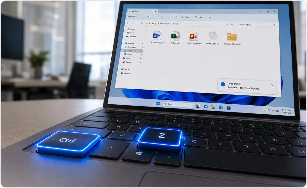 Drücken Sie die Tasten „Ctrl + Z“ zum Rückgängigmachen eines Löschvorgangs