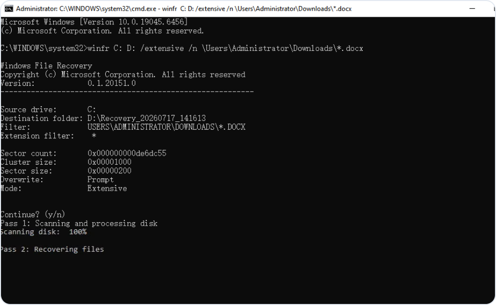 Windows-Dateiwiederherstellung – Eingabeaufforderung