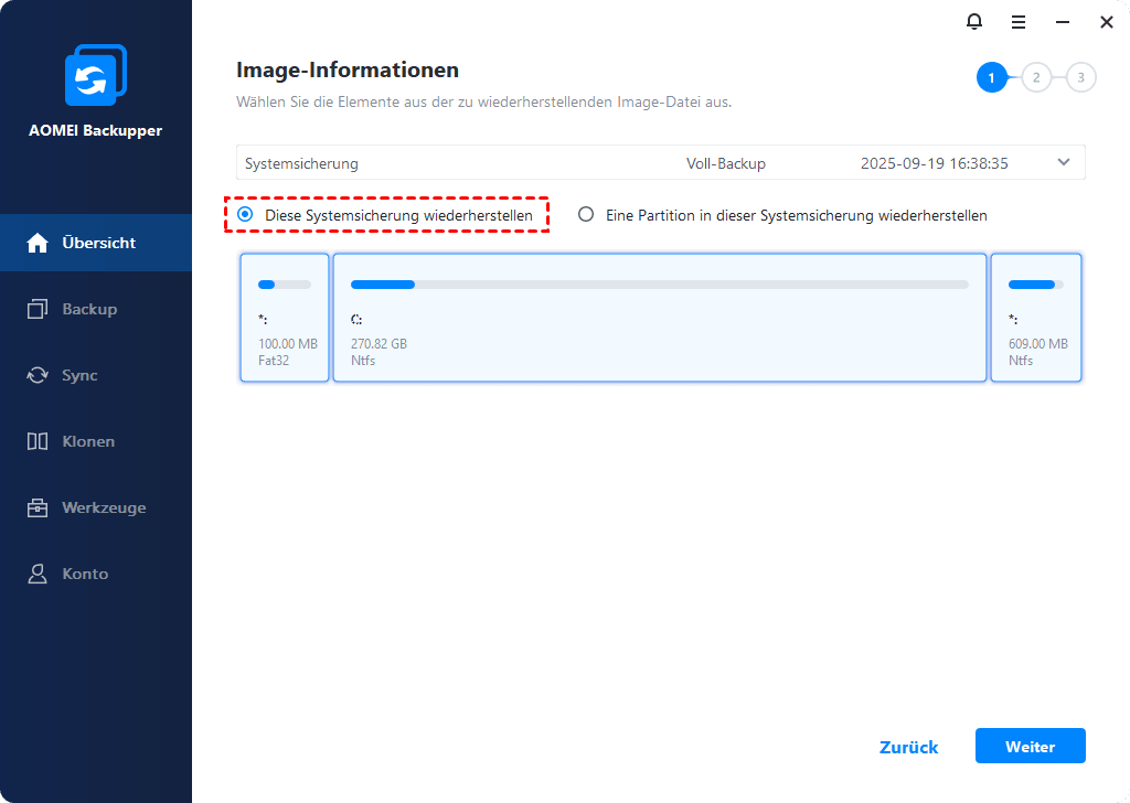 Diese Systemsicherung wiederherstellen