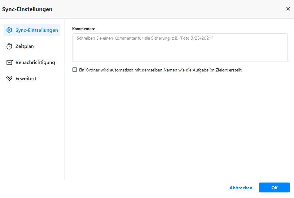 Sync-Einstellungen Sync-Einstellungen