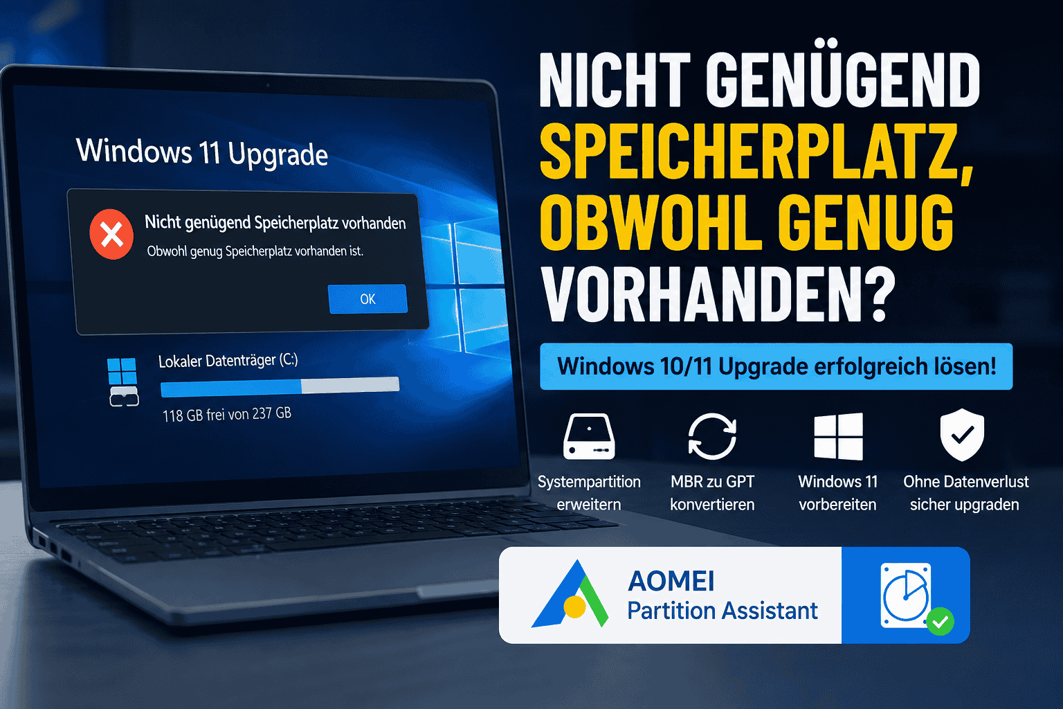 Nicht genügend Speicherplatz obwohl genug vorhanden Windows 10