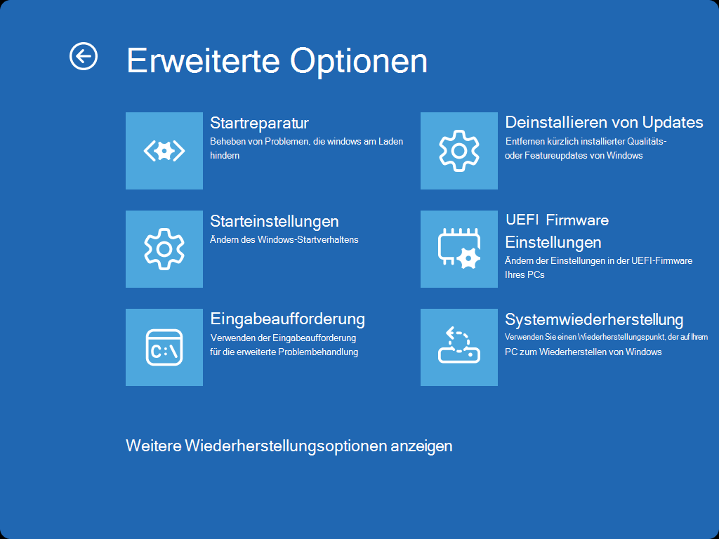 Windows 11 Systemwiederherstellung über die erweiterten Optionen starten