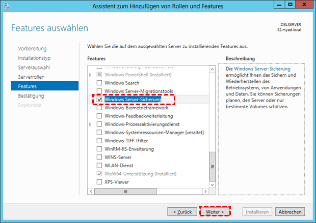 Windows Server-Sicherung hinzufügen