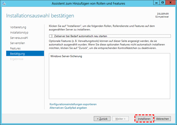 Windows Server-Sicherung installieren