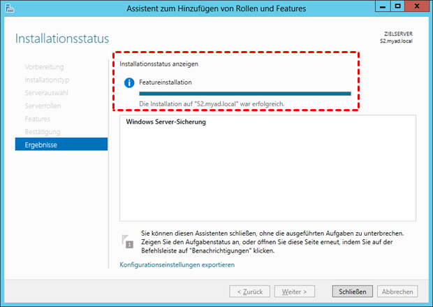 Windows Server-Sicherung ist installiert