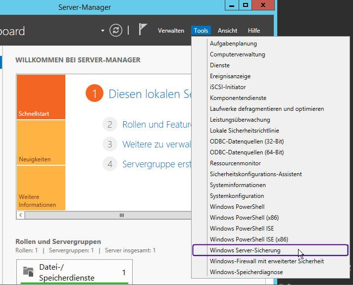 Windows Server-Sicherung öffnen