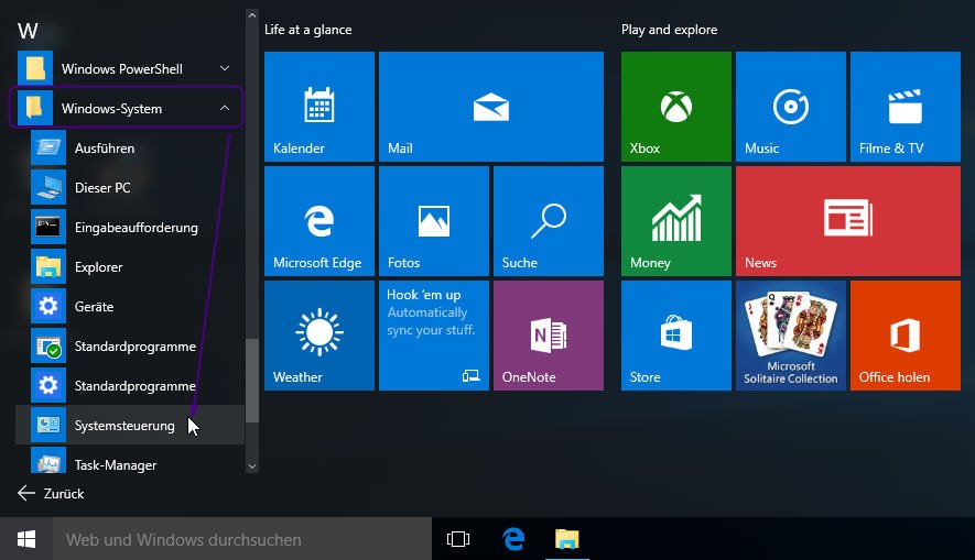 Windows 10 Systemsteuerung