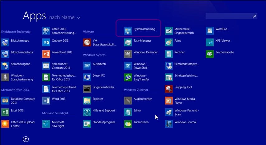 Windows 8 Systemsteuerung